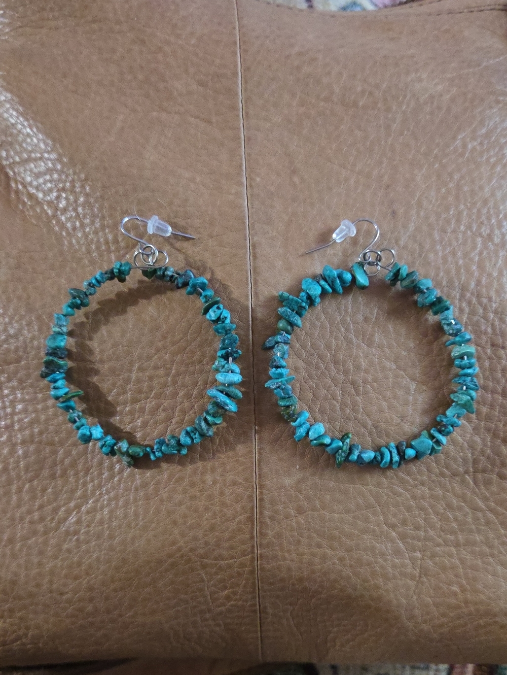 Turquoise Hoop Chip Bead Earrings - Women Jewelry